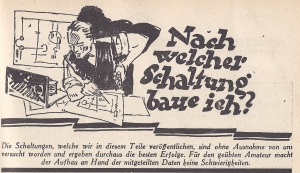 Header of the category "Which wiring do I chose to build?" of the popular German monthly journal "Radio Amateur" (taken from the issue 12/1928) 