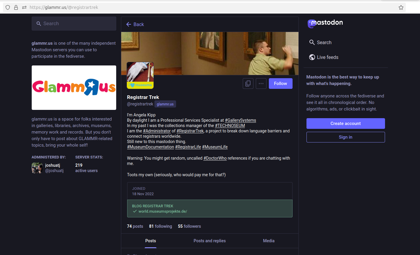 Screenshot from the instance @registrartrek@glammr.us Important details will be mentioned in the text